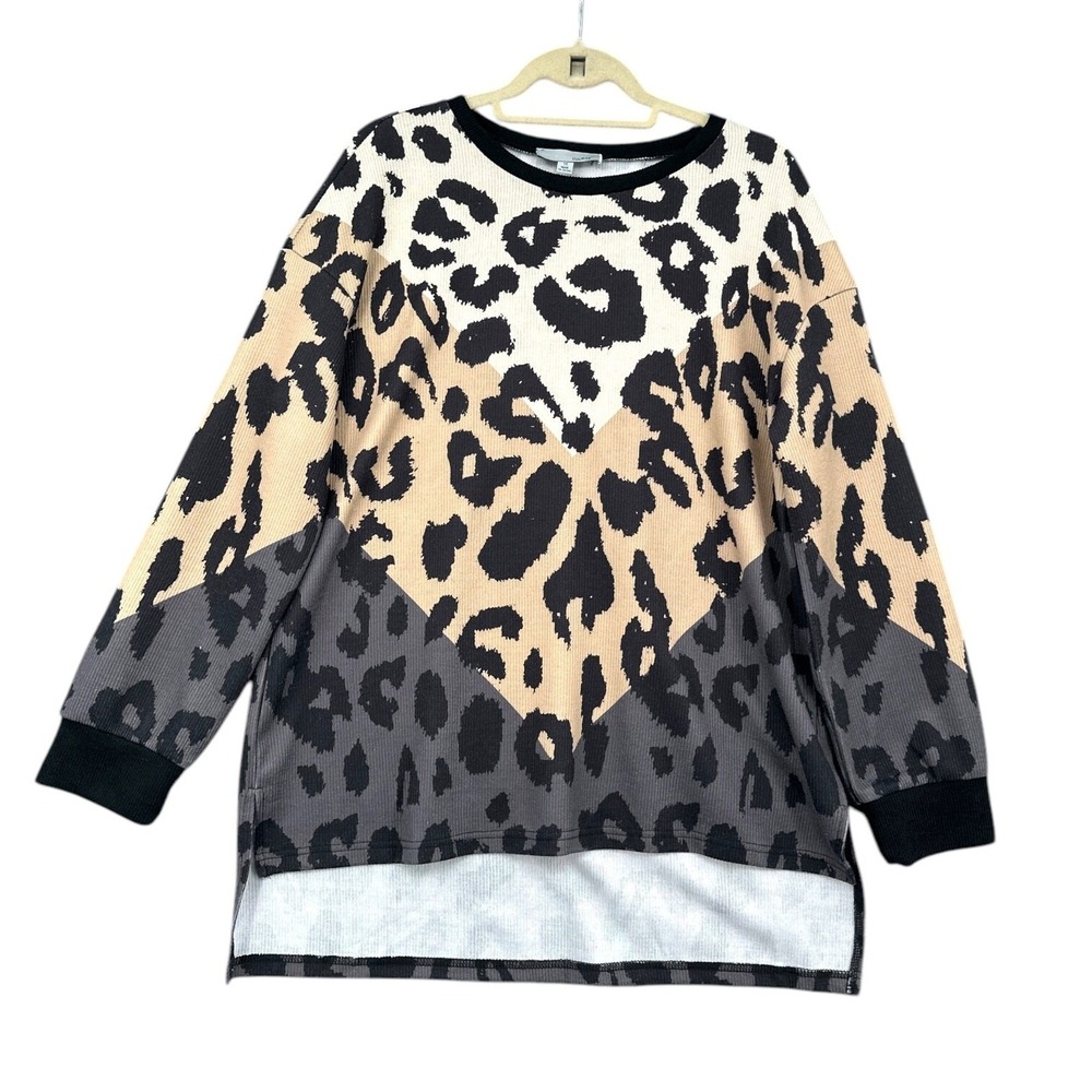 LUUKSE 1X‎ Leopard Print Long Sleeve Tunic Top Oversized Pullover Sweater